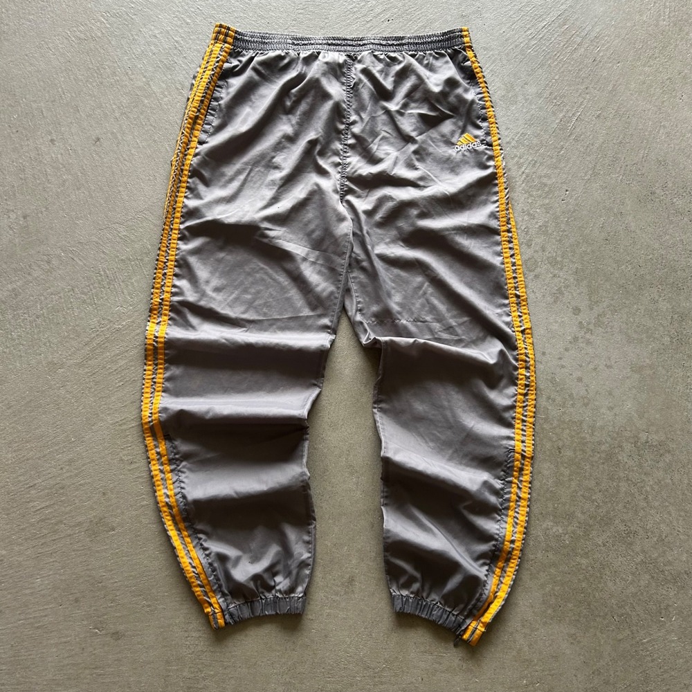 Vintage 90s Adidas Track Pants Size XL Gray Orange Nylon Striped Sweatpants
